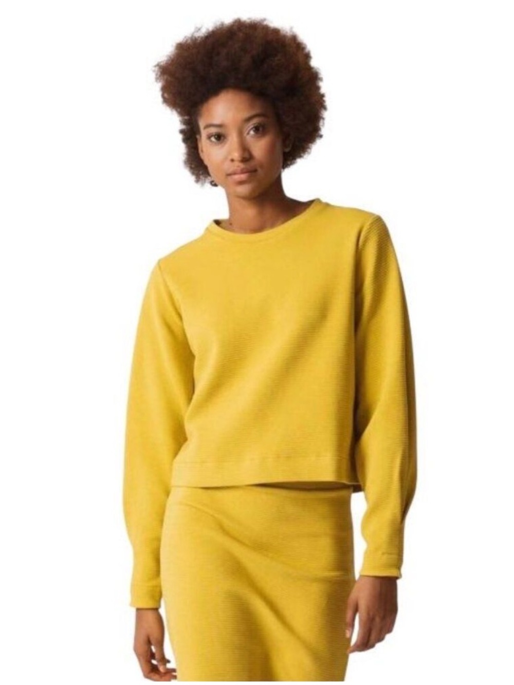 NWT SKFK Miren Organic Cotton Ribbed Puff
Sleeve Top Mustard Yellow US Size 8